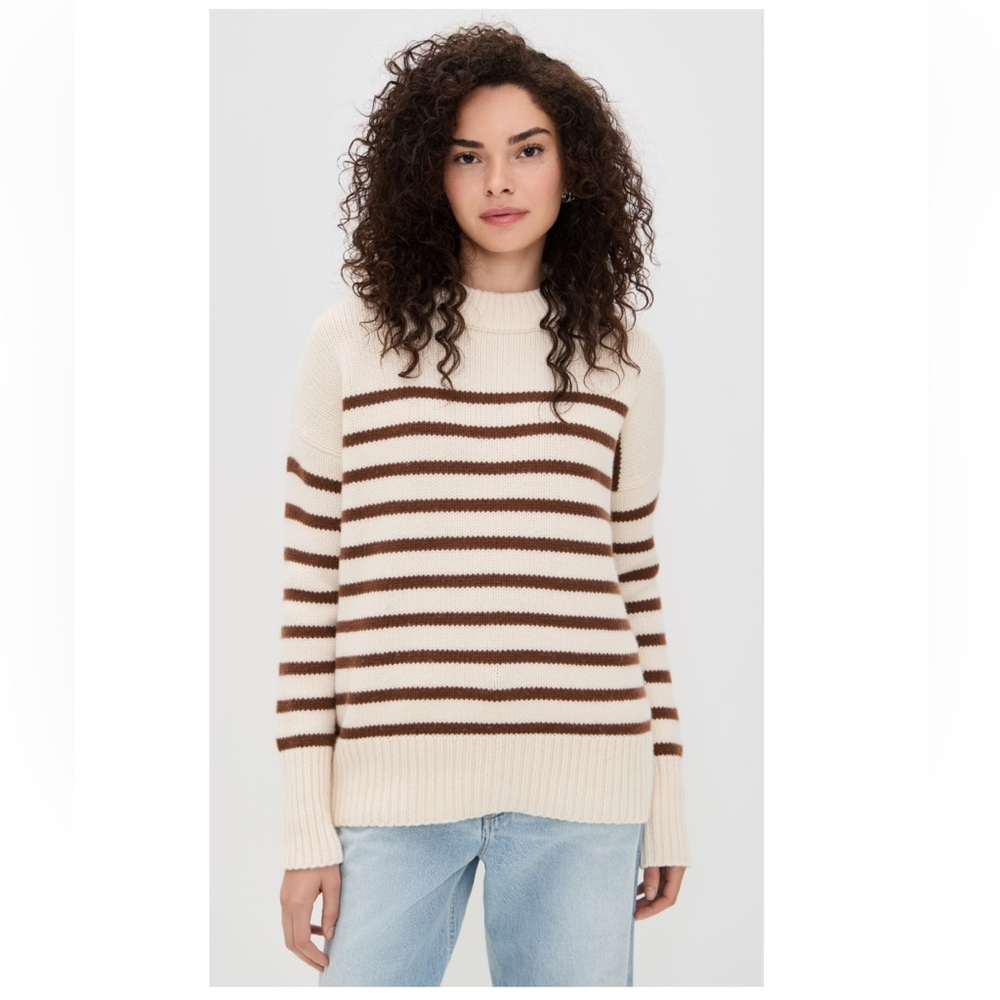 La Ligne Cream and Brown Striped‎ Crewneck Sweater